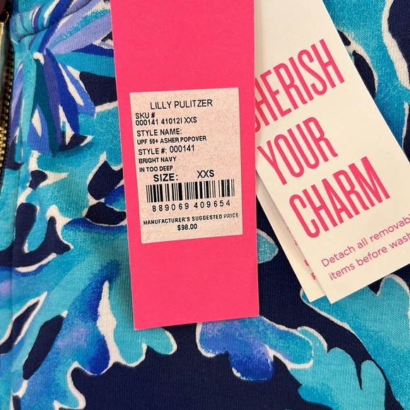 NWT Lilly Pulitzer Asher Popover Top IN TOO DEEP Bright Navy, XXS - Picture 4 of 5